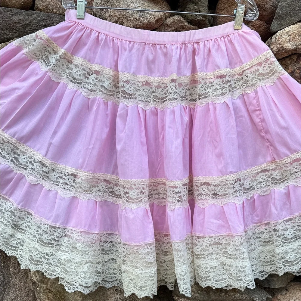 Vintage Chic Pink & Lace Full-Circle Skirt tutu square-dance retro rockabilly - Picture 4 of 14